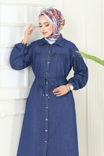 moda selvim Overcoat 4367MKL719 Dark Denim - Thumbnail