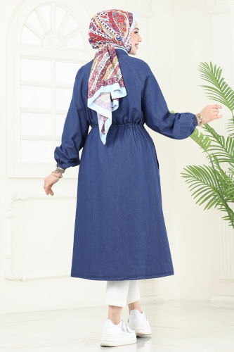 moda selvim Overcoat 4367MKL719 Dark Denim - Thumbnail