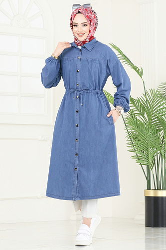 moda selvim Overcoat 4367MKL719 Light Denim - Thumbnail