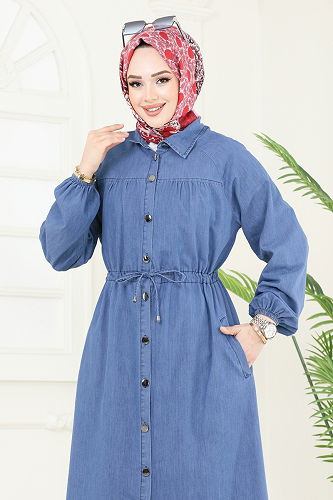 moda selvim Overcoat 4367MKL719 Light Denim - Thumbnail
