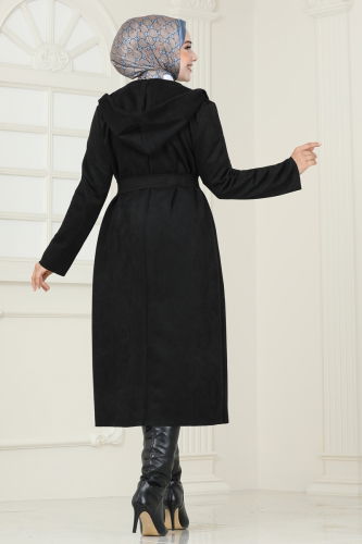 moda selvim Overcoat 4398AL357 Black - Thumbnail