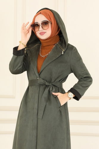 moda selvim Overcoat 4398AL357 Khaki - Thumbnail