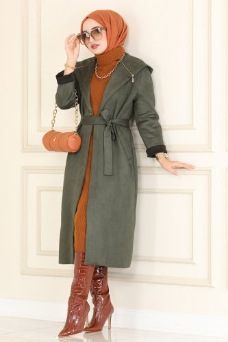 moda selvim Overcoat 4398AL357 Khaki - Thumbnail