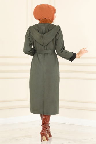 moda selvim Overcoat 4398AL357 Khaki - Thumbnail