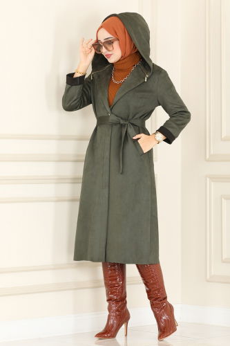 moda selvim Overcoat 4398AL357 Khaki - Thumbnail