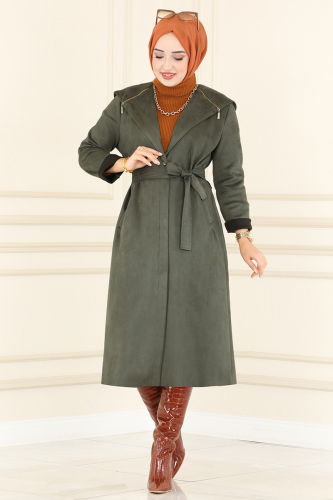 moda selvim Overcoat 4398AL357 Khaki - Thumbnail