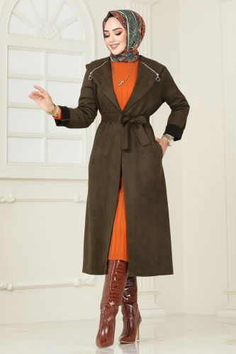 moda selvim Overcoat 4398AL357 Khaki - Thumbnail