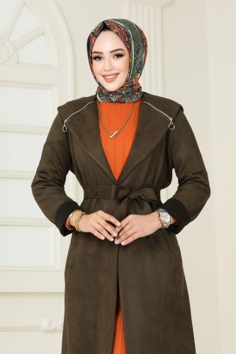 moda selvim Overcoat 4398AL357 Khaki - Thumbnail