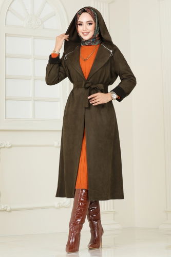 moda selvim Overcoat 4398AL357 Khaki - Thumbnail