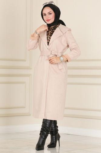 moda selvim Overcoat 4398AL357 Stone - Thumbnail