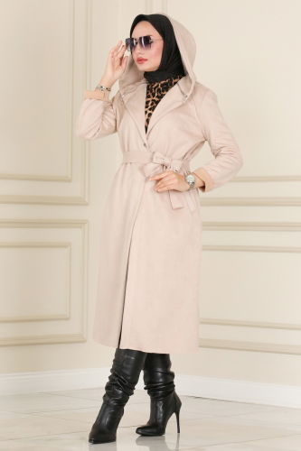 moda selvim Overcoat 4398AL357 Stone - Thumbnail