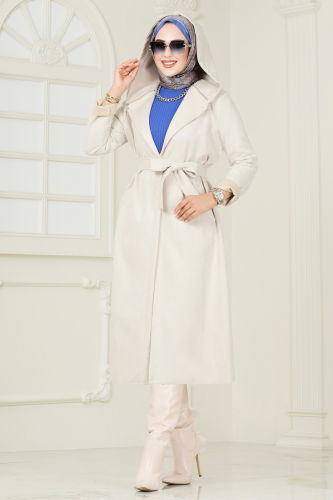 moda selvim Overcoat 4398AL357 Stone - Thumbnail