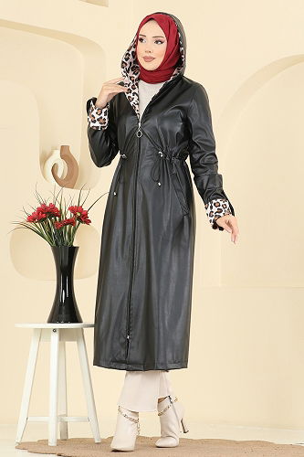 moda selvim Overcoat 4409AL357 Black - Thumbnail