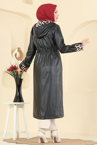 moda selvim Overcoat 4409AL357 Black - Thumbnail