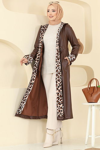 moda selvim Overcoat 4409AL357 Brown - Thumbnail