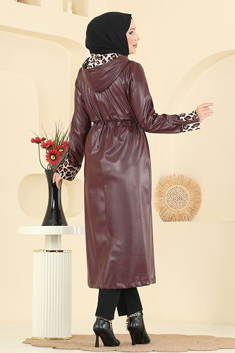 moda selvim Overcoat 4409AL357 Burgundy - Thumbnail