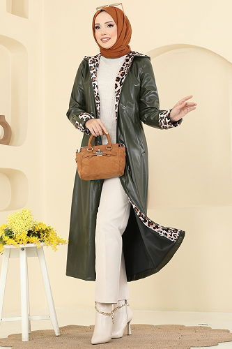 moda selvim Overcoat 4409AL357 Khaki - Thumbnail