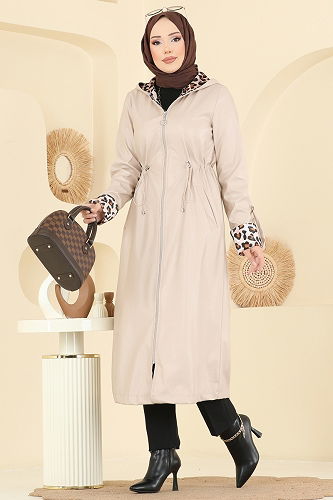 moda selvim Overcoat 4409AL357 Stone - Thumbnail