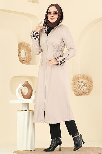 moda selvim Overcoat 4409AL357 Stone - Thumbnail