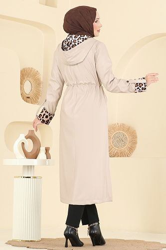 moda selvim Overcoat 4409AL357 Stone - Thumbnail