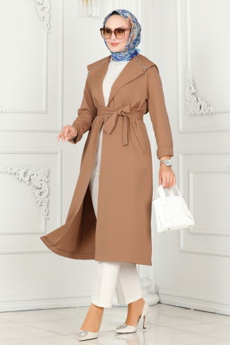 moda selvim Overcoat 4422AL357 Tan - Thumbnail