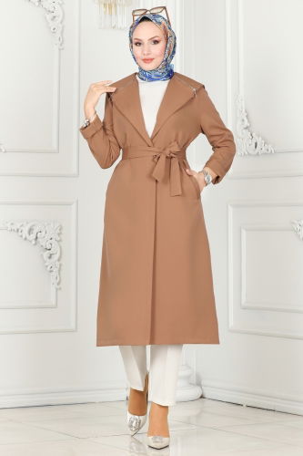 moda selvim Overcoat 4422AL357 Tan - Thumbnail