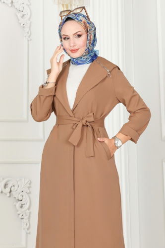 moda selvim Overcoat 4422AL357 Tan - Thumbnail