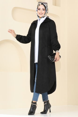 moda selvim Overcoat 4438AL357 Black - Thumbnail