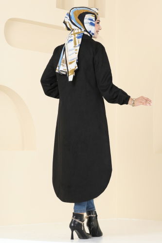 moda selvim Overcoat 4438AL357 Black - Thumbnail