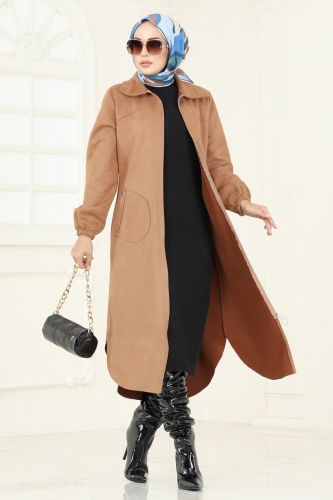 moda selvim Overcoat 4438AL357 Light Tan - Thumbnail