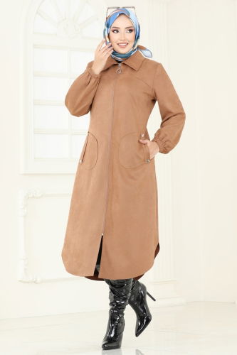 moda selvim Overcoat 4438AL357 Light Tan - Thumbnail