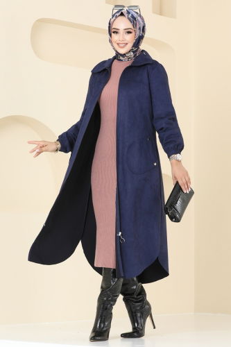 moda selvim Overcoat 4438AL357 Navy Blue - Thumbnail