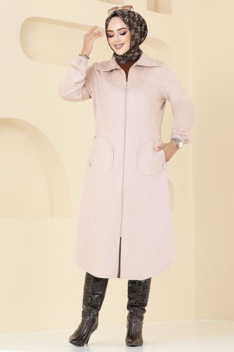 moda selvim Overcoat 4438AL357 Stone - Thumbnail