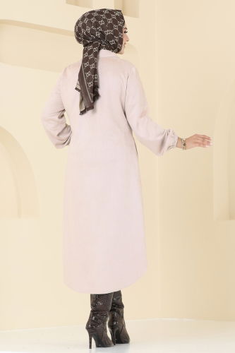 moda selvim Overcoat 4438AL357 Stone - Thumbnail