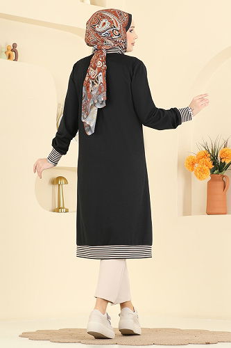 moda selvim Overcoat 4518PM271 Black - Thumbnail
