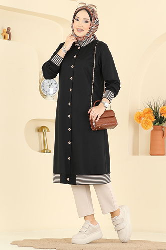 moda selvim Overcoat 4518PM271 Black - Thumbnail
