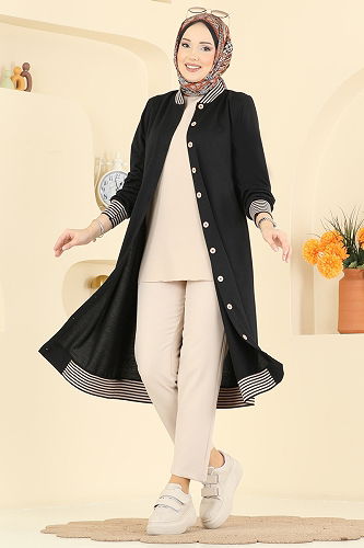 moda selvim Overcoat 4518PM271 Black - Thumbnail