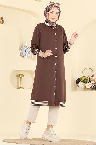 moda selvim Overcoat 4518PM271 Brown - Thumbnail