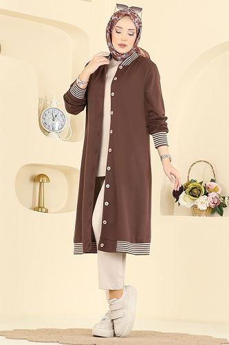 moda selvim Overcoat 4518PM271 Brown - Thumbnail