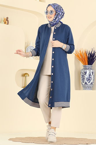 moda selvim Overcoat 4518PM271 Indigo - Thumbnail