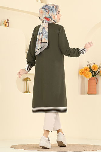 moda selvim Overcoat 4518PM271 Khaki - Thumbnail