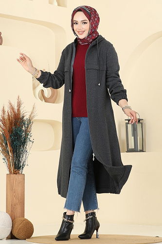 moda selvim Overcoat 462DVL817 Anthracite - Thumbnail