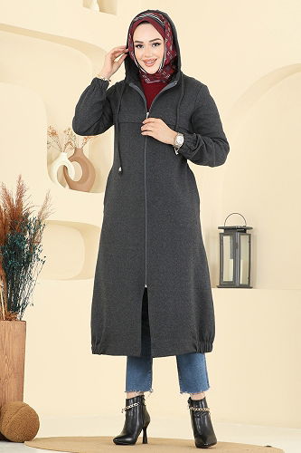moda selvim Overcoat 462DVL817 Anthracite - Thumbnail