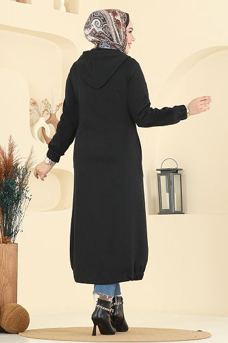 moda selvim Overcoat 462DVL817 Black - Thumbnail