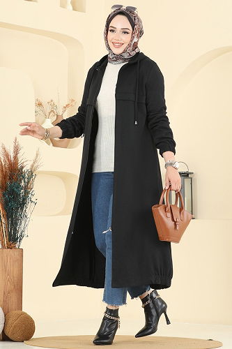 moda selvim Overcoat 462DVL817 Black - Thumbnail