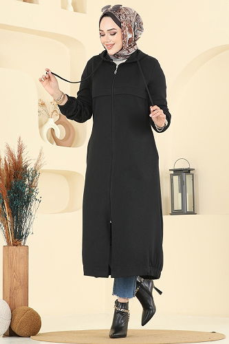 moda selvim Overcoat 462DVL817 Black - Thumbnail