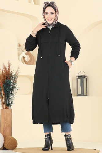 moda selvim Overcoat 462DVL817 Black - Thumbnail