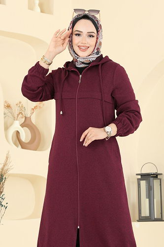 moda selvim Overcoat 462DVL817 Burgundy - Thumbnail