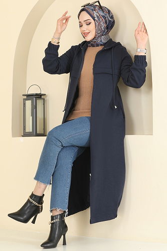 moda selvim Overcoat 462DVL817 Navy Blue - Thumbnail