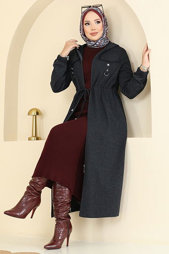 moda selvim Overcoat 467DVL817 Anthracite - Thumbnail